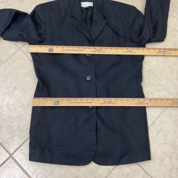 Casual Corner Linen Blazer Jacket Women’s M Blue Black padded shoulders Y2K 90’s - Picture 6 of 13